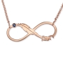 Gold-Plated Double Thickness Customizable Infinity Necklace With Feather Design and Birthstone (Hebrew / English) - 2