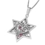 Gem-Studded Handcrafted Star of David Necklace With Filigree Heart Design - 2