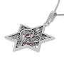 Gem-Studded Handcrafted Star of David Necklace With Filigree Heart Design - 3