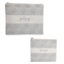 Faux Leather Tallit & Tefillin Bag Set With Geometric Design (White & Gray) - 1