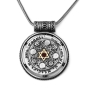 Shema Israel: Ornate Multi-Frame Silver Necklace with Gold Star of David - 3