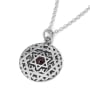 Kabbalistic Priestly Blessing: Silver Filigree Star of David Necklace with Garnet Stone - 2