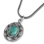 Sterling Silver Oval Pendant with Priestly Blessing and Large Turquoise Stone - 1