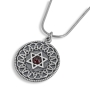 Star of David Red Garnet and Sterling Silver Filigree Necklace  - 2