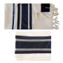 Galilee Silks Dark Blue & Silver Stripes Wool Tallit  - 4