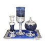 Refined Handcrafted Glass and Sterling Silver Havdalah Set (Blue) - 1