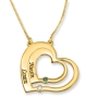 Gold Plated Up to Two Kids' Names Mom Double Heart Necklace with Birthstones - 5