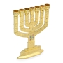 Gold-Plated Hoshen 7-Branch Engraved Jerusalem Menorah  - 3