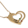 Gold Plated Up to Two Kids' Names Mom Double Heart Necklace with Birthstones - 2