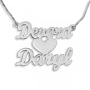 14K Gold Double Thickness Double Name Necklace in English with Heart - 2