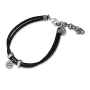 Galis Jewelry Double Strand Black Leather Men’s Bracelet with Silver Plated Shema Yisrael - 1