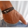 Galis Jewelry Double Wrap Black Leather Men’s Bracelet with Silver Plated Star of David - 3
