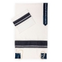 Ronit Gur Gray and Blue Patterned Tallit Set with Blessing  - 2