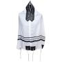 Ronit Gur Black and Gray Stripes and Pattern Tallit with Blessing Set with Kippah and Bag - 2