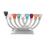 Hammered Aluminum Modern Hanukkah Menorah with Multicolored Candleholders - 1