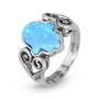Sterling Silver and Opal Hamsa Ring With Heart Design - 1