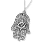 Traditional Yemenite Art Handcrafted Sterling Silver Hamsa Necklace With Star of David - 1