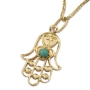 Ornate 14K Yellow Gold Hamsa Pendant Necklace With Turquoise Stone - 4