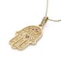 14K Yellow Gold Hamsa Pendant Necklace With Ruby Stones - 5