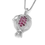 Handcrafted 14K Gold Pomegranate Pendant Necklace With Pink Ruby Stones - 3