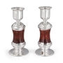 Handmade Red Glass and Sterling Silver-Plated Shabbat Candlesticks - 2