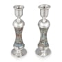 Handmade Variegated Glass and Sterling Silver-Plated Shabbat Candlesticks - 4