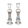 Handmade Variegated Glass and Sterling Silver-Plated Shabbat Candlesticks - 3