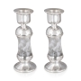 Handcrafted White Glass and Sterling Silver-Plated Shabbat Candlesticks - 2