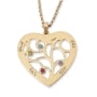 Hebrew/English Heart-Shaped Name Necklace With Family Tree Design And Birthstones - 2