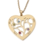 Family Tree Design and Birthstones Heart-Shaped Hebrew/English Name Necklace - 2