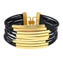 Hagar Satat Leather Gold Plated Stack Bracelet - Black - 1