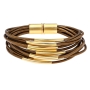 Hagar Satat Leather Gold Plated Multi-String Tubes Bracelet - Bronze - 1