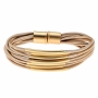 Hagar Satat Leather Gold Plated Multi-String Tubes Bracelet - Toffee - 1