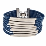 Hagar Satat Leather Silver Plated Stack Bracelet - Blue - 1