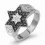 Anbinder Jewelry Two-Toned 14K Gold Star of David Ring With White and Black Diamonds - 3