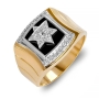14K Gold Ring with Star of David, Diamonds and Black Enamel - 1