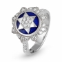 14K Yellow & White Gold Women's Star of David Ring with Blue Enamel and 39 Diamonds  - 3