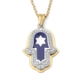 Anbinder Jewelry 14K Gold Star of David Hamsa Diamond Pendant with Blue Enamel - 1