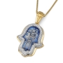 14K Gold Diamond Encrusted Hamsa Pendant Necklace (Jerusalem Motif) - 1