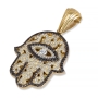14K Gold Hamsa and Evil Eye Pendant with Black and White Diamonds - 8