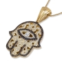 14K Gold Hamsa and Evil Eye Pendant with Black and White Diamonds - 3
