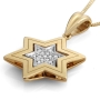 Double 14K Gold Star of David Pendant Necklace with Diamonds (Choice of Color) - 3