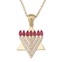 14K Gold Star of David and Menorah Pendant with 0.6 CT Diamonds and Rubies - 1