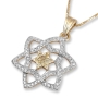 14K Gold Stylized Star of David Pendant with Diamonds and Central Star - 1