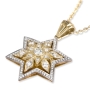 14K Gold Floral Star of David Pendant With 109 Diamonds - 5