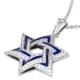 14K White Gold and Blue Enamel Star of David Pendant With 114 Diamonds - 4