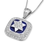 Star of David 14K Gold and Diamond Blue Enamel Square Necklace - 1