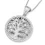 14K Gold Diamond-Studded Round Tree of Life Pendant Necklace - Large - 8
