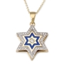 14K Gold Star of David Pendant with Diamonds and Enamel - 1