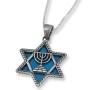 Star of David Menorah Sterling Silver and Turquoise Stone Necklace - 1